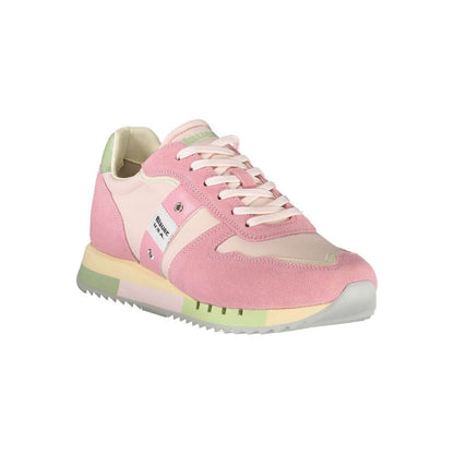 Blauer Pink Leather Women Sneaker with chic laced design, removable insole, and iconic logo for modern trendsetters.