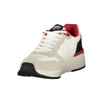 Blauer White Polyester Men Sneaker with red accents and logo, showcasing style and confidence in a sleek design.