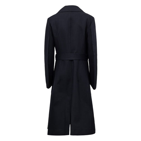 Back view of Bottega Veneta Blue Cotton Trench Coat with removable belt and Ulster collar.