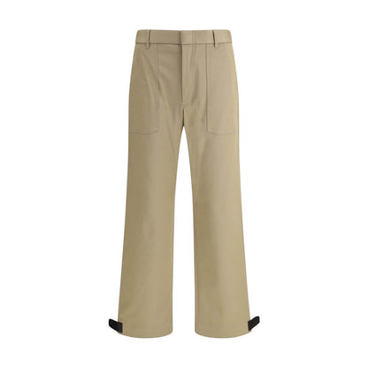 Brioni Beige Cotton Cargo Pants with straight leg, patch pockets, and leather buckle detail on adjustable bottom for AW25.