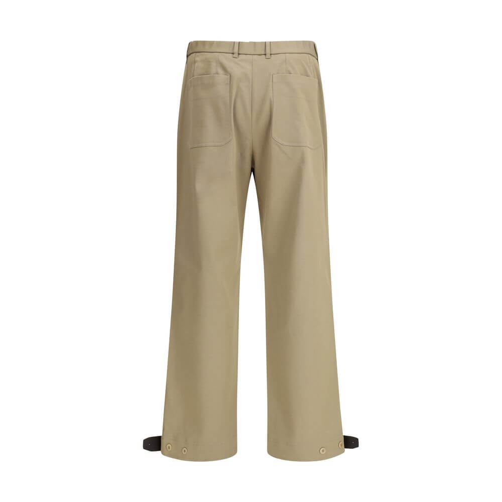 Brioni Beige Cotton Cargo Pants with patch pockets, elastic back, straight leg, and leather buckle, offering comfort and technical elegance.