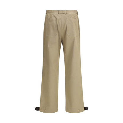 Brioni Beige Cotton Cargo Pants with patch pockets, elastic back, straight leg, and leather buckle, offering comfort and technical elegance.