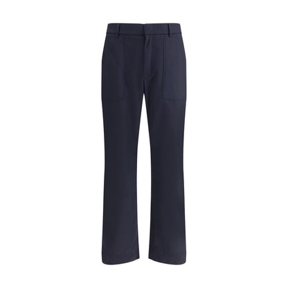 Brioni Blue Wool Casual Pants with elasticized hem, belt loops, and four pockets, showcasing elegant and modern design for AW25 season.