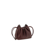 Brunello Cucinelli Bucket Mellow mini Shoulder Bag in leather with a drawstring closure and shiny jewelry strap detailing.