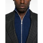 Brunello Cucinelli Cashmere zip-up sweatshirt in blue with front zip fastening, long sleeves, ribbed cuffs, and hem.