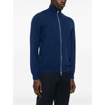 Brunello Cucinelli Cashmere zip-up sweatshirt in blue, featuring front zip fastening, long sleeves, ribbed cuffs and hem.
