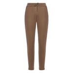 Brunello Cucinelli Cotton And Silk Blend Trousers with brown elasticated waistband and tapered leg for stylish comfort.