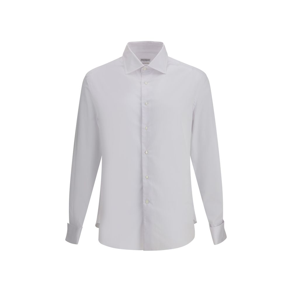 Classic Brunello Cucinelli Cotton Shirt with button closure and cuffs, offering a slim fit for sophisticated style.
