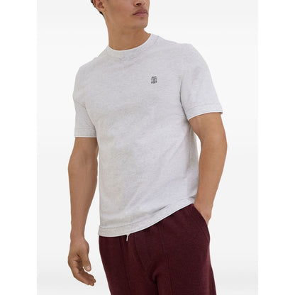 Brunello Cucinelli Cotton jersey crew neck T-shirt with logo and faux-layering Topwear
