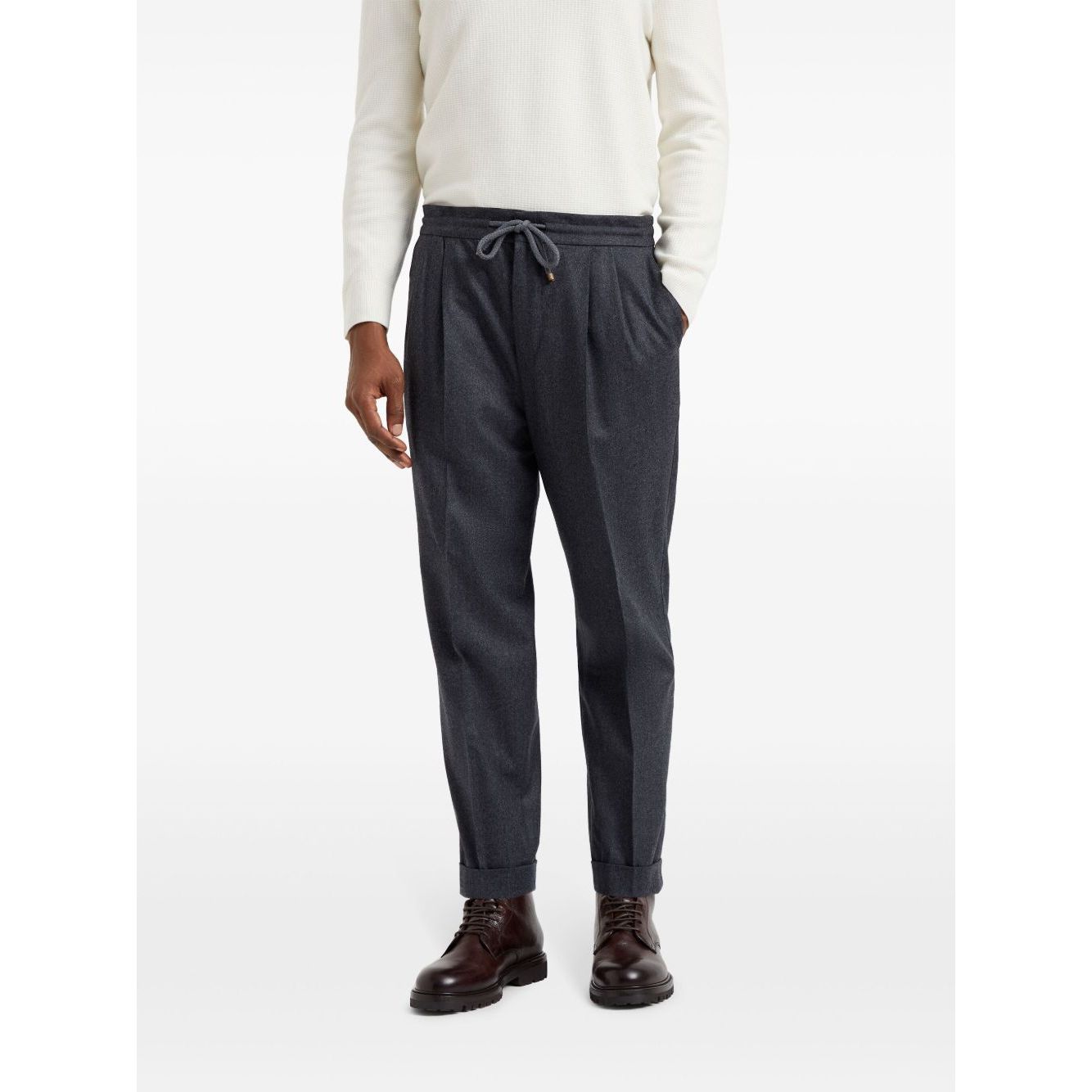 Brunello Cucinelli Drawstring-waistband wool tapered trousers Trousers