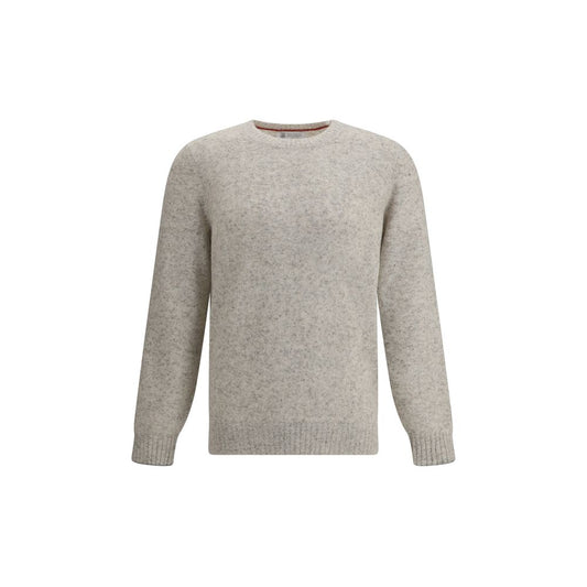 Brunello Cucinelli Gray Alpaca Vicugna Pacos Sweatshirt with ribbed crew neck, cuffs, and hem for a modern, elegant look.
