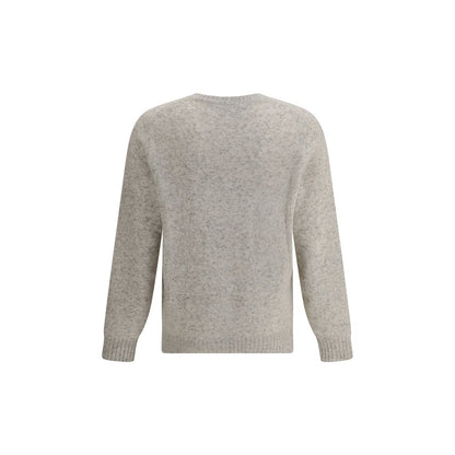 Brunello Cucinelli Gray Alpaca Vicugna Pacos Sweatshirt with ribbed crew neck and snug fit, modern mélange pattern for stylish warmth.
