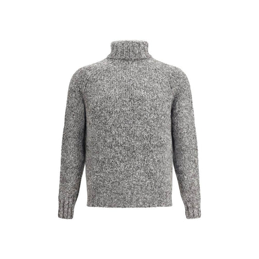 Brunello Cucinelli Gray Alpaca Vicugna Pacos Turtleneck with high collar and ribbed trims, crafted for warmth and elegance.