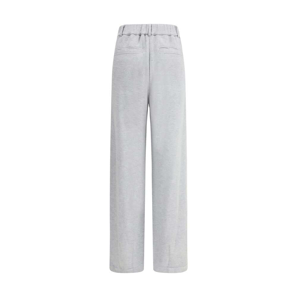 Brunello Cucinelli Gray Cotton Casual Pants back view showcasing straight-leg design and welt pockets.