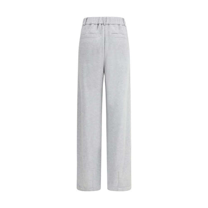 Brunello Cucinelli Gray Cotton Casual Pants back view showcasing straight-leg design and welt pockets.