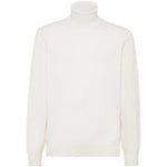 Brunello Cucinelli Sweaters White cashmere turtle-neck jumper with ribbed cuffs and hem.