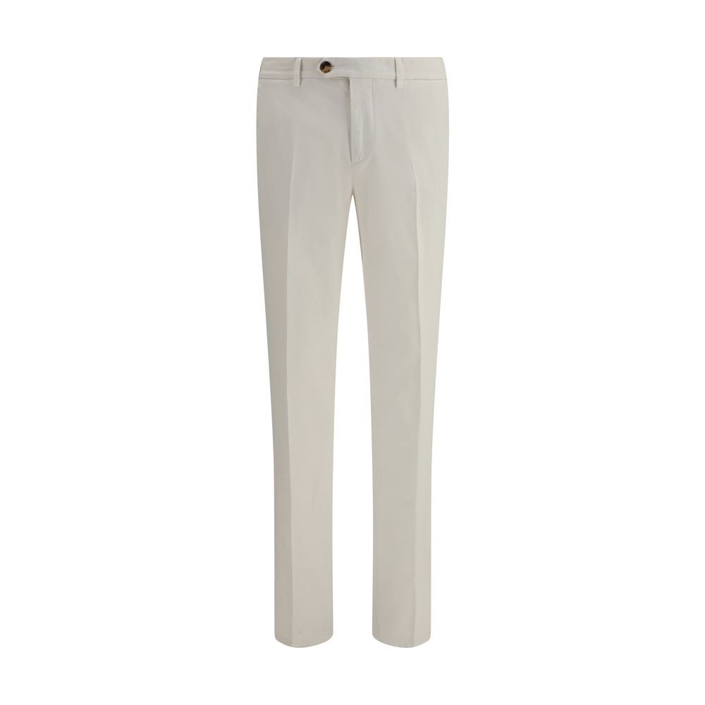 Brunello Cucinelli White Cotton Casual Pants front view on white background