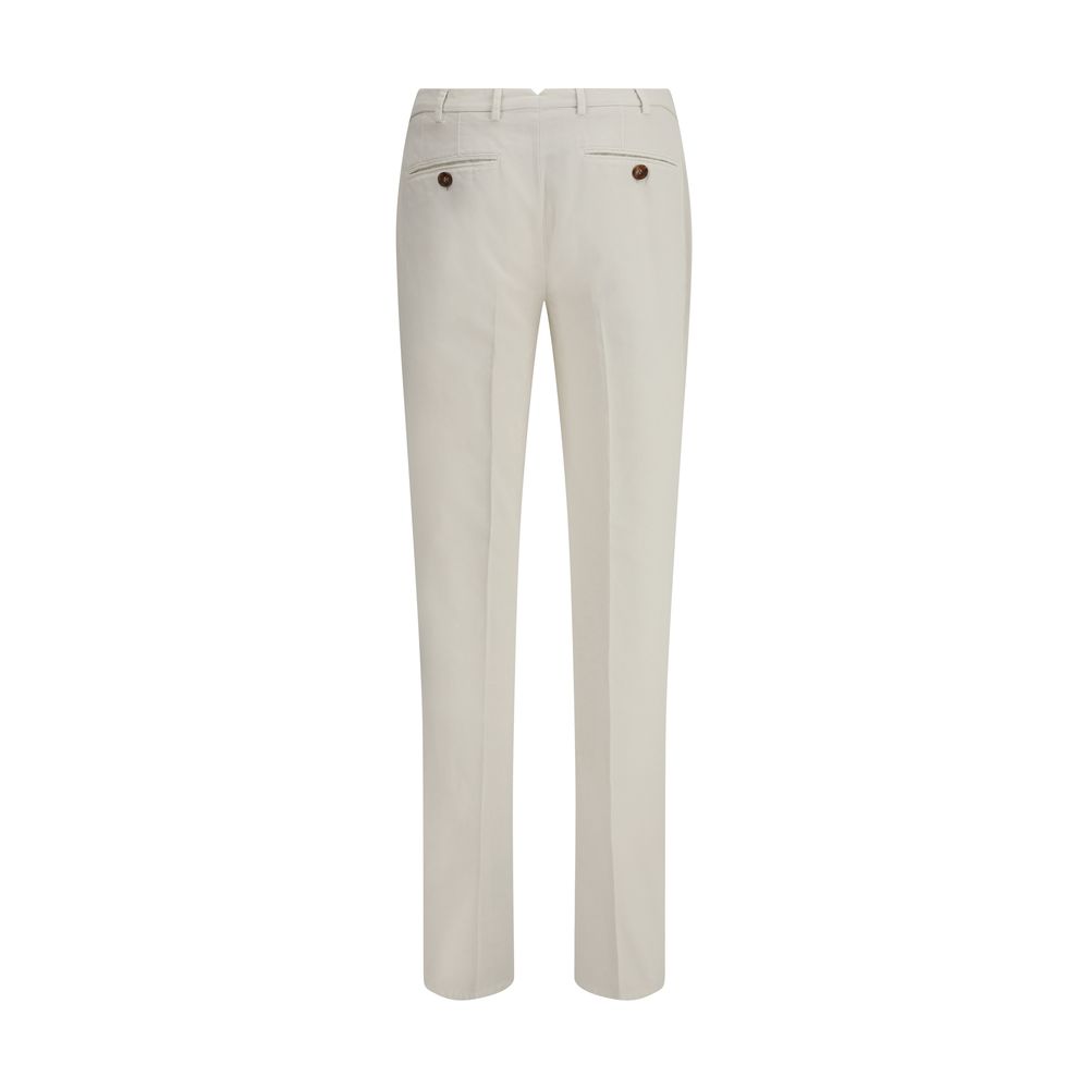 Back view of Brunello Cucinelli White Cotton Casual Pants showcasing elegant design with welt pockets and refined tailoring.