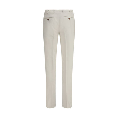 Back view of Brunello Cucinelli White Cotton Casual Pants showcasing elegant design with welt pockets and refined tailoring.