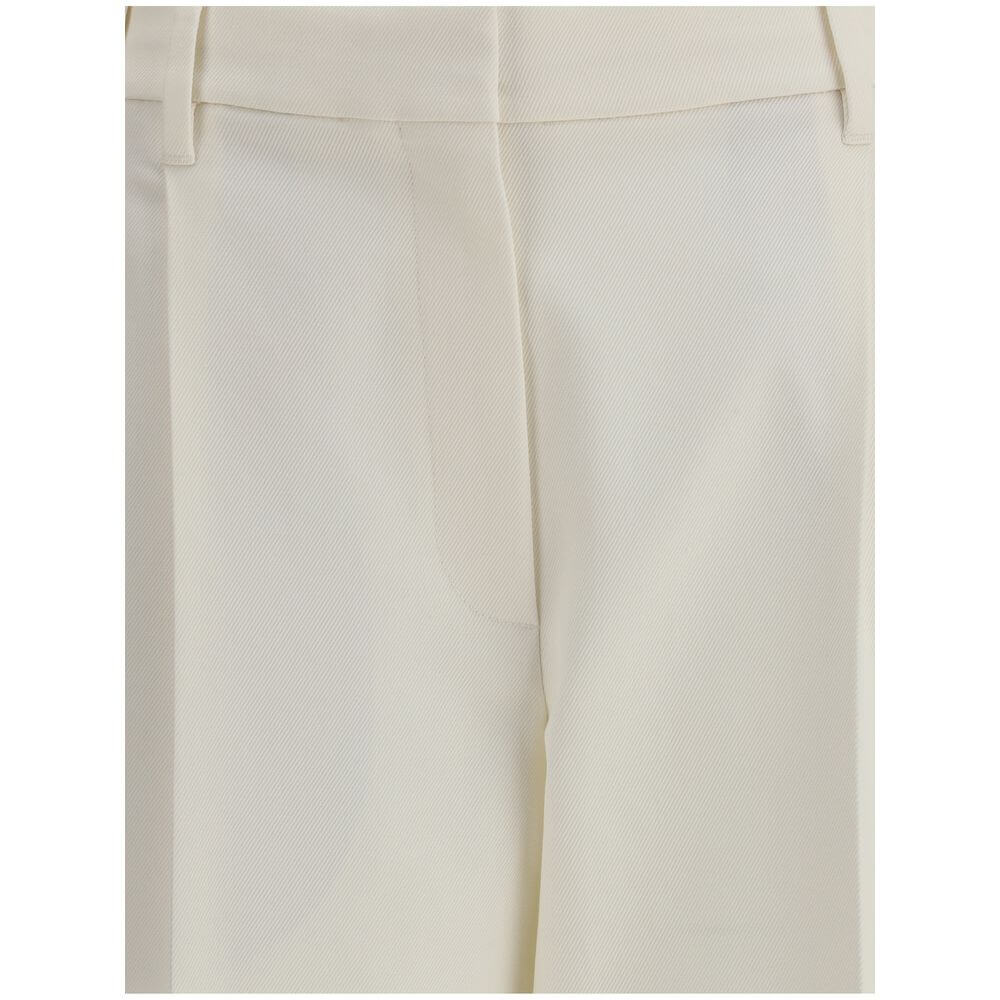 Brunello Cucinelli White Cotton Chino Pants with cropped ankle length and straight leg style, featuring front pleats for modern elegance.