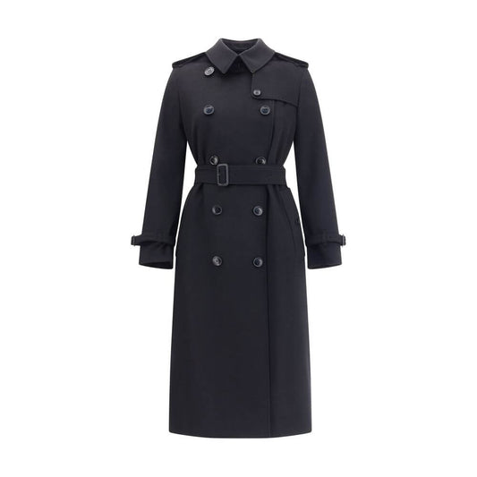 Burberry Black Cashmere Coat with double-breasted design, epaulettes, waist belt, and iconic Burberry Check undercollar.
