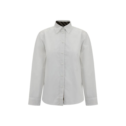 Burberry Cotton Shirt with classic collar and Archivio Check details on placket, made from 100% cotton for a stylish AW25 wardrobe update.