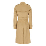 Back view of Burberry Double-breasted cotton trench coat in archive beige, featuring classic design and Vintage Check-pattern lining.