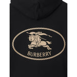 Burberry Knight Stamp Cotton Hoodie with Equestrian Knight motif and EKD logo, black color with drawstring hood and pouch pocket.