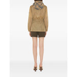 Back view of Burberry Short nylon parka with check motif, showcasing stylish design and hood detail, ideal for fashion-forward individuals.