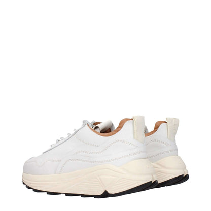 Buttero White Leather Chunky Sneakers with vintage and aged effects, featuring a lace-up closure and mid heels.