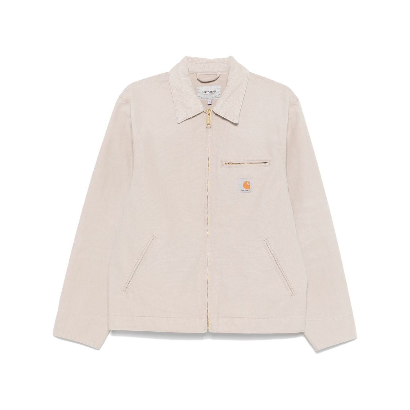 CARHARTT WIP MAIN Jackets Beige, sand beige canvas jacket with front zip fastening and pockets, displayed against a white background.