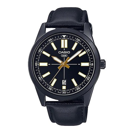 CASIO COLLECTION Mod. CASUAL DATE - LEATHER. FULL BLACK WATCHES