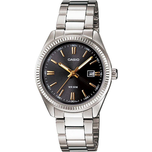 CASIO COLLECTION Mod. DATE - BLACK. GOLD INDEXES WATCHES