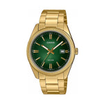 CASIO COLLECTION Mod. DATE, GOLD - GREEN wristwatch with water resistance, SS IP Gold case and strap, quartz movement for gents.