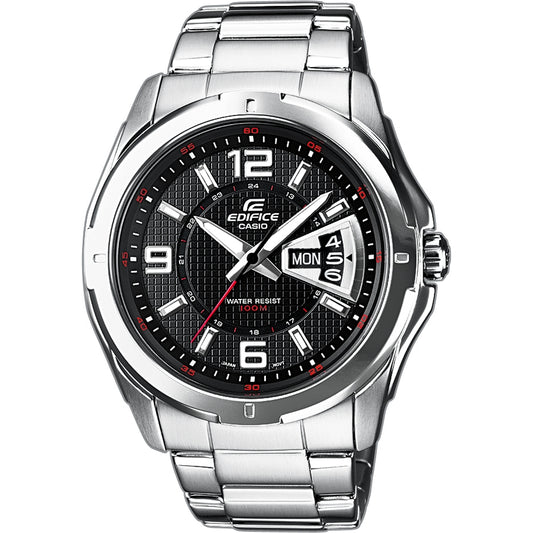 CASIO EDIFICE Mod. CLASSIC DAY DATE - BLACK quartz wristwatch, stainless steel case and strap, water resistant with day and date functions.