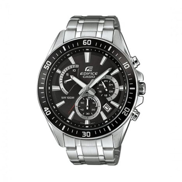 CASIO EDIFICE Mod. RETROGRADE CHRONOGRAPH XL - BLACK, stainless steel watch with black dial and chronograph feature for gents, 10 ATM water resistance.