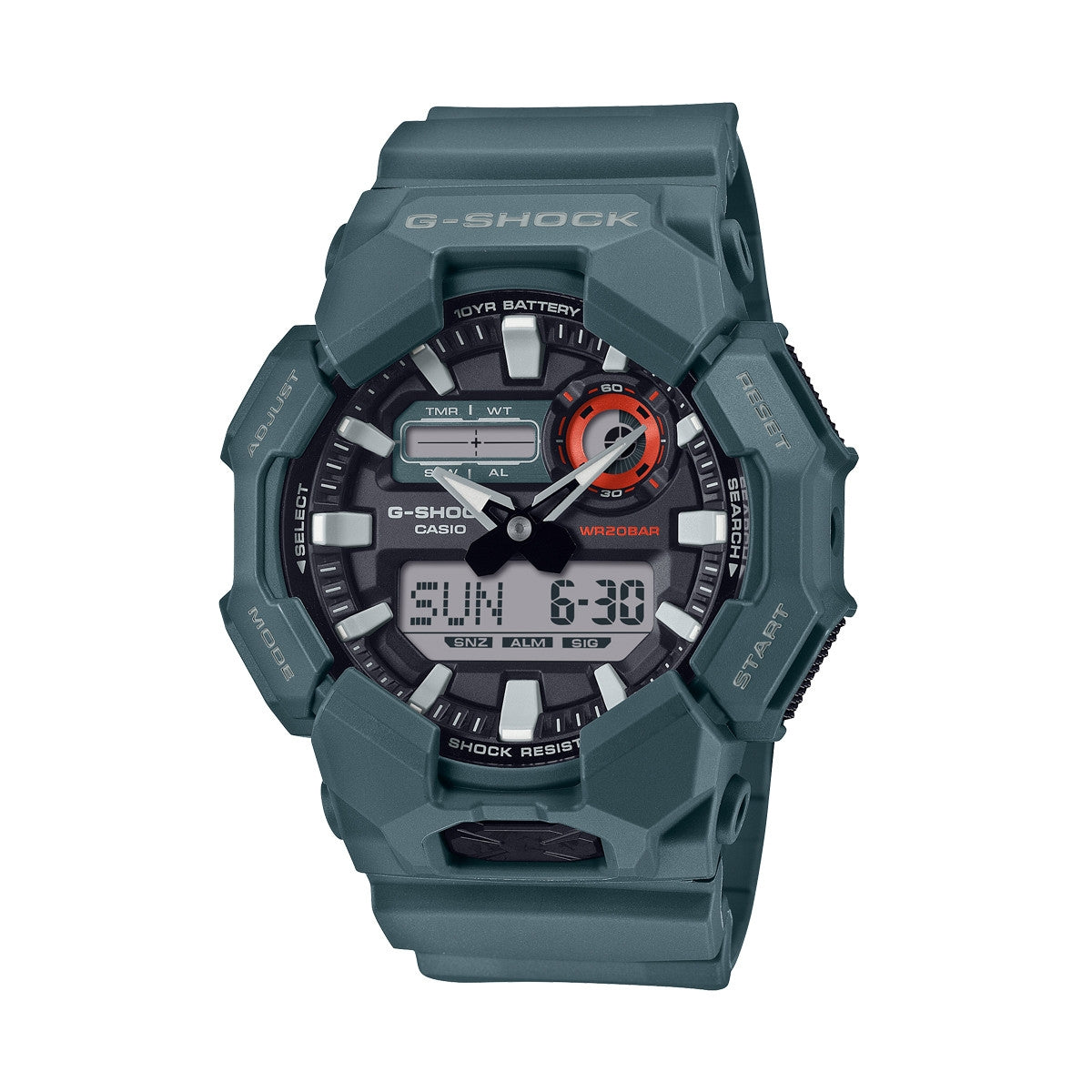 CASIO G-SHOCK Mod. NEW RUGGED BASIC Analog-Digital 10-Year Battery wristwatch with 20 ATM water resistance and carbon-resin case in official box.