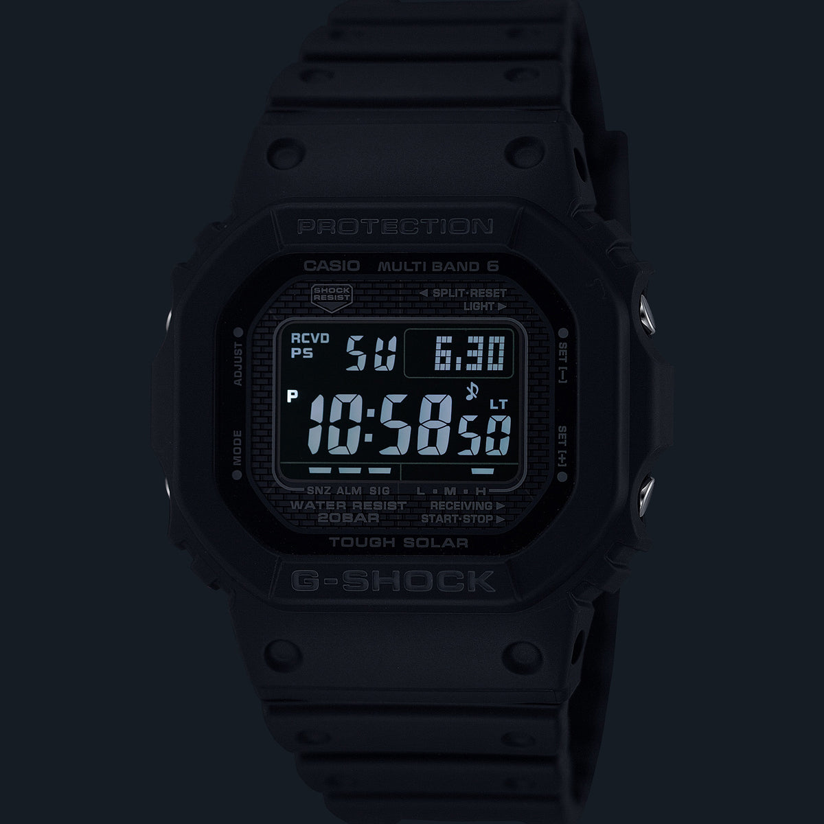CASIO G-SHOCK Mod. THE NEW ORIGIN Multiband 6 - TOUGH SOLAR - FULL BLACK wristwatch with multifunctional dial and resin strap.