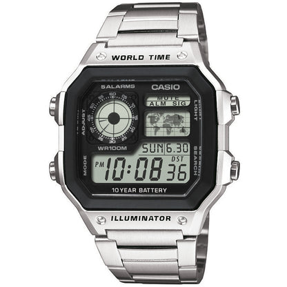 CASIO SPORT Mod. DIVER - WORLD TIME ILLUMINATOR 5 ALARMS - FUTURE CLASSIC COLLECTION - BLACK STEEL WATCHES