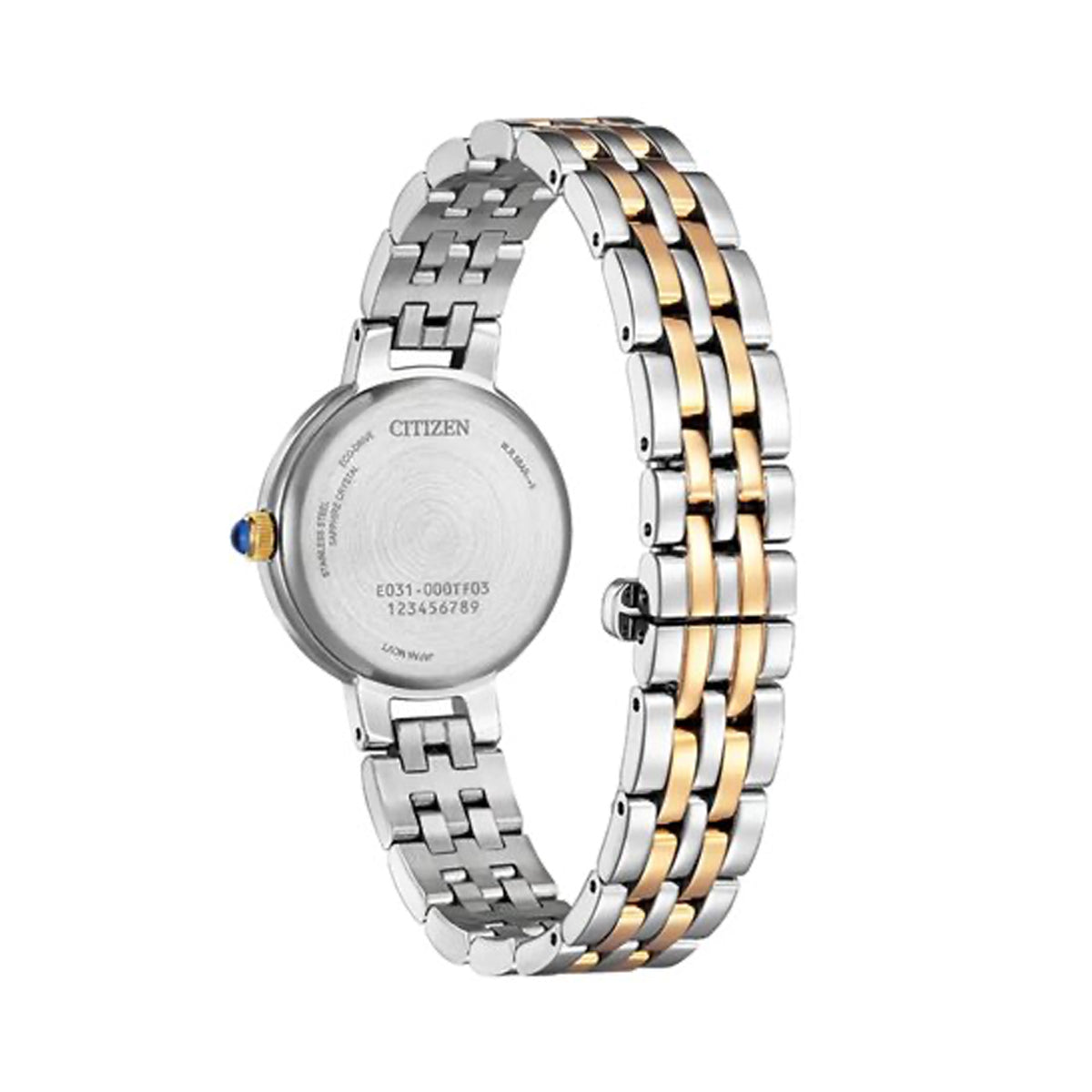 CITIZEN MOD. EM0996-84Y back view showcasing silver and gold-tone bracelet design