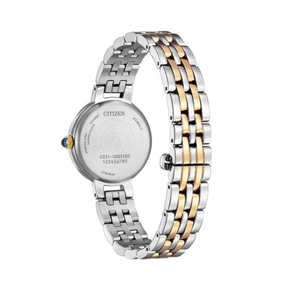 CITIZEN MOD. EM0996-84Y back view showcasing silver and gold-tone bracelet design