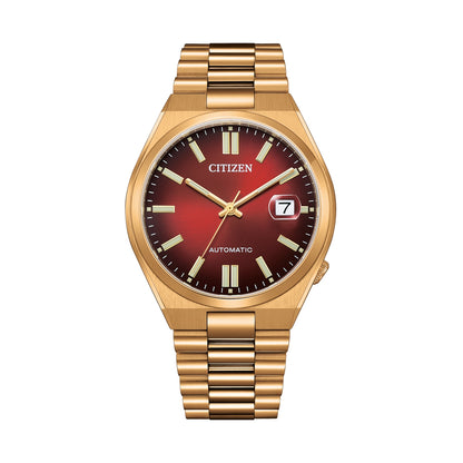 CITIZEN Mod. TSUYOSA Automatic - RED wristwatch with 40mm SS IP Gold case and strap, sapphire dial, shown in official packaging.
