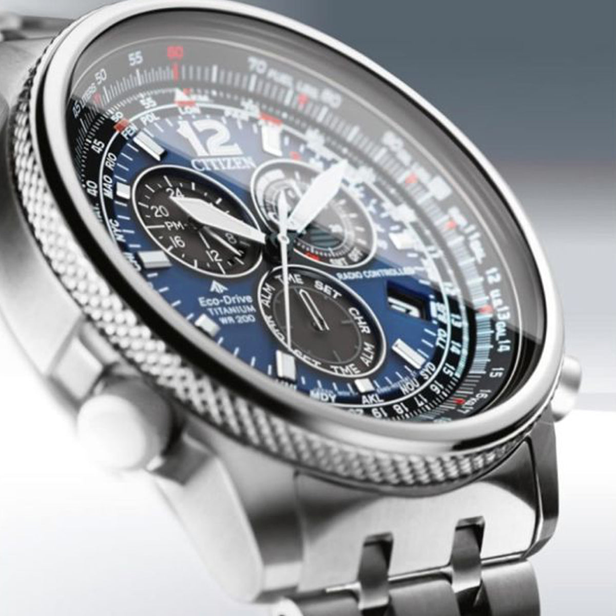 Close-up of CITIZEN WATCHES Mod. CB5850-80L with detailed dial and silver strap, showcasing its elegant design and precision engineering.