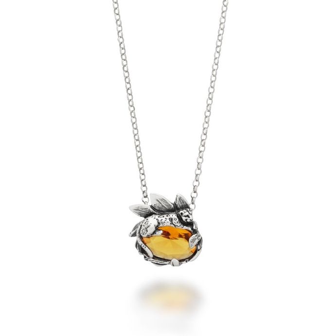 Silver necklace featuring a striking amber stone pendant - COLLANE RASPINI MOD. 12085
