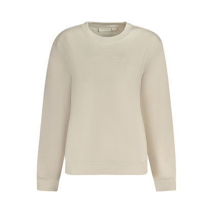 Calvin Klein Beige Cotton Women Sweater, cozy and stylish loungewear with iconic logo print, perfect for transitional fashion.