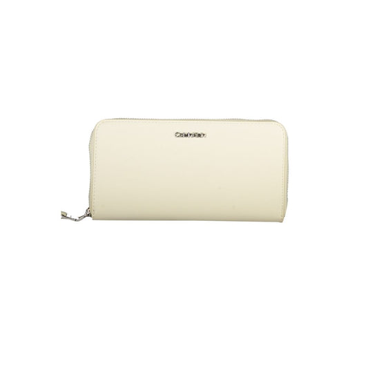 Calvin Klein Beige Polyethylene Wallet with zip closure, 5 compartments, and logo.
