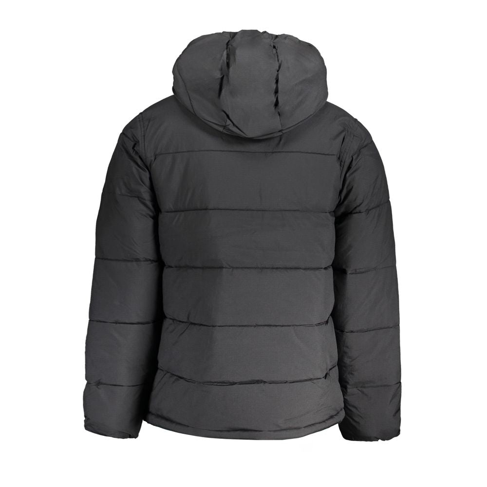 Calvin Klein Black Nylon Men Jacket with hood, sleek design, featuring water-repellent fabric for modern style and functionality.