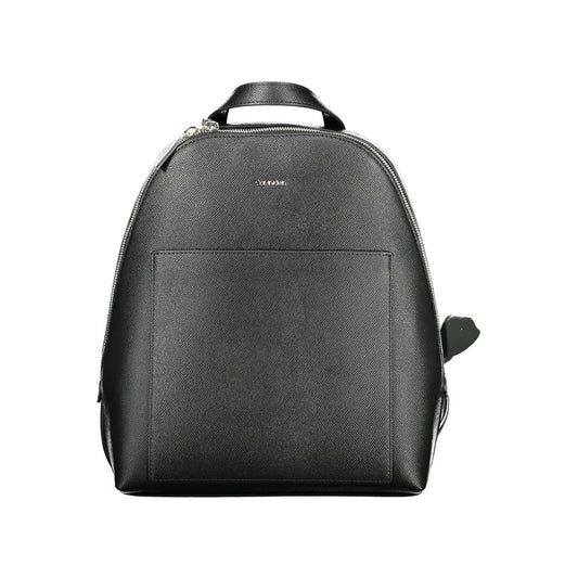 Calvin Klein Black Polyethylene Backpack with handle, adjustable straps, external and internal pockets, zip closure, logo design.