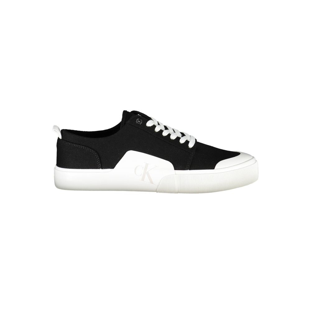 Calvin Klein Black Recycled Material Men Sneaker, sustainable black sneaker with contrasting details and iconic logo, eco-friendly footwear