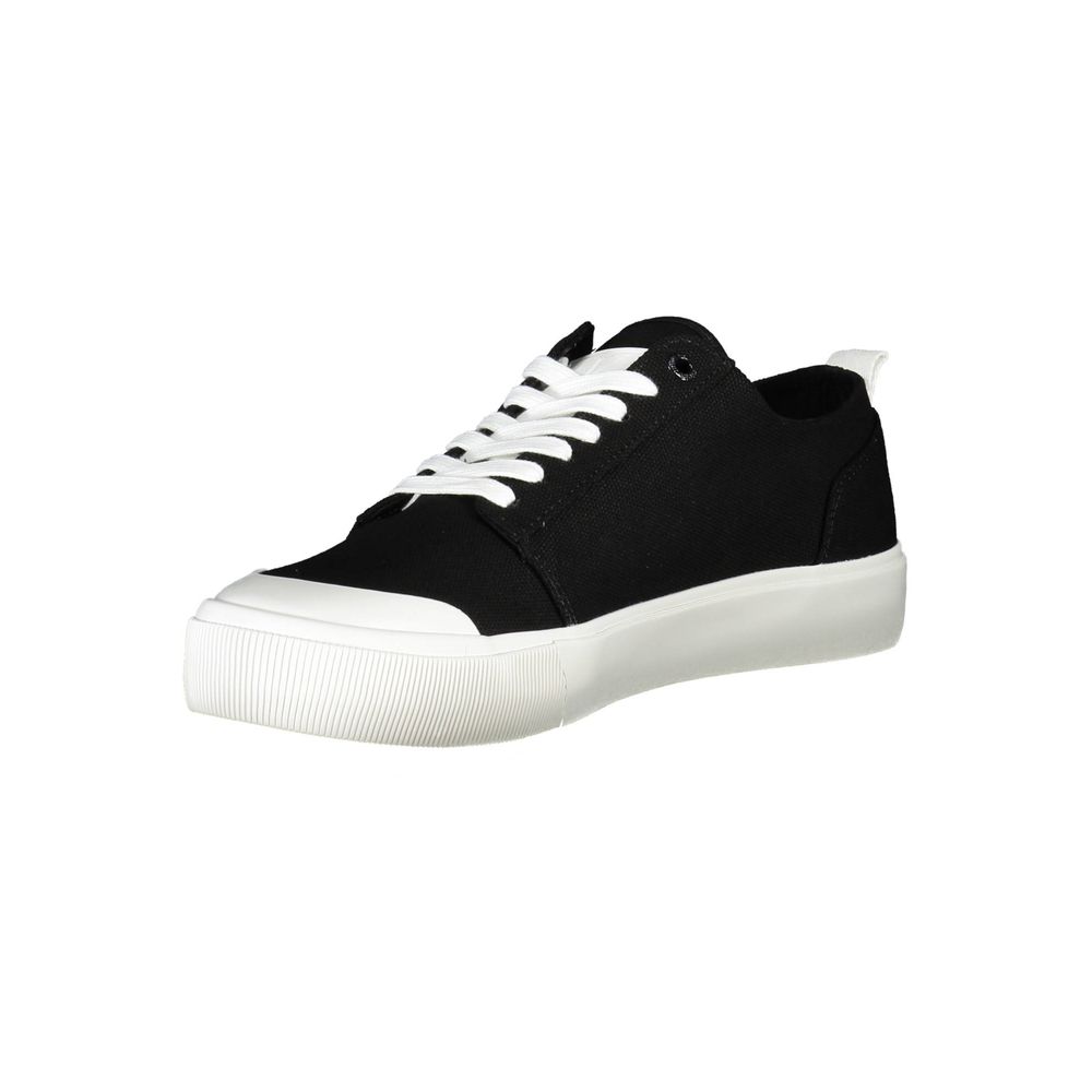 Calvin Klein Black Recycled Material Men Sneaker with white sole and laces, eco-friendly fashion footwear